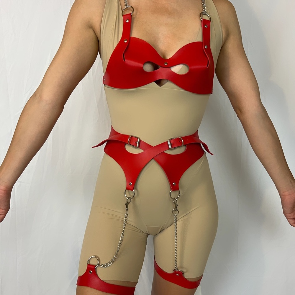 Vegan Leather Lingerie Harness - Full Body Lingerie - Leather Bra Harness Set